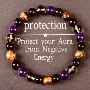 Natural Tiger Eye and Amethyst stretchy healing crystal bracelet Unisex.